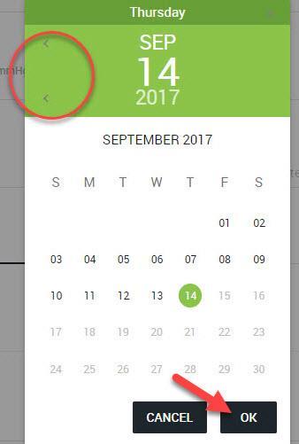 A calendar appears when you click on the date and a clock appears when you