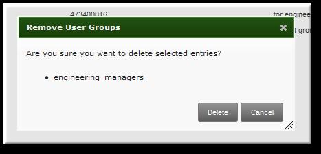 CHAPTER 9. IDENTITY: MANAGING USERS AND USER GROUPS 2. Select the checkbox by the name of the group to delete. 3. Click the Delete link at the top of the task area. 4.