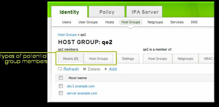 Identity Management Guide 4. Click the checkbox by the names of the hosts to add, and click the right arrows button, >>, to move the hosts to the selection box. 5. Click the Add button. 10.7.2.3.
