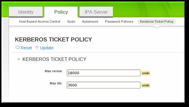 CHAPTER 20. POLICY: MANAGING THE KERBEROS DOMAIN Max renew sets the period after a ticket expires that it can be renewed. Max life sets the active period (lifetime) of a Kerberos ticket. 3.