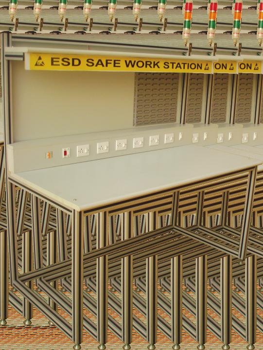 ESD Work Table ESD Laminated instrument storage shelf Tube Light fitting Drawing Borad Electrical Panel a. 6 Nos. Multipurpose 3 pin sockets b. Switch Tube Light c.