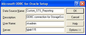 Enter the Data Source Name as it will appear in the ODBC Data Source Administrator window, a description for the connection (optional), the user who will connect to the StorageScope