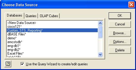 Choose Data Source window Once the data source is selected, the Microsoft ODBC for Oracle Connect window, shown in Figure 39, appears.