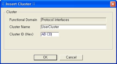 Select Insert User Cluster to display the window in Figure 11. To define a new cluster, fill in the three fields and click OK : Functional Domain: The cluster type of ZigBee Cluster Library.