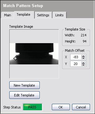 NI Vision Builder for Automated Inspection Tutorial Figure 2-3. Adjusting the Focal Point of the Template 1 1 Focal Point 9. On the Settings tab, set Number of Matches to Find to 1. 10.