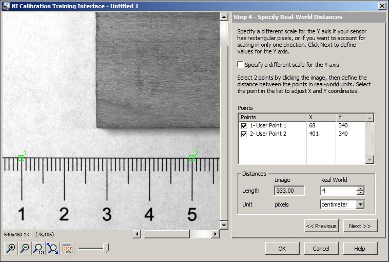 NI Vision Builder for Automated Inspection Tutorial 14. Carefully click the 1 cm and 5 cm markings on the ruler at the bottom of the image, as shown in Figure 5-1.