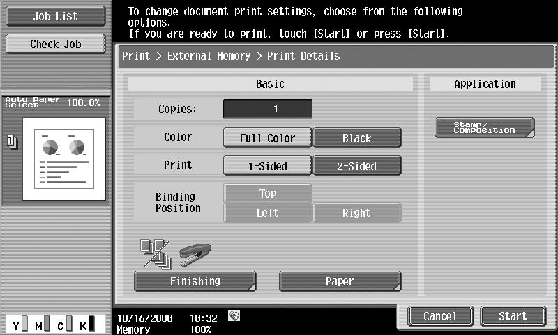 2.8 Using external memory 2 3 Check print settings. Basic operations Chapter 2 % Print settings can be changed when printing a document.