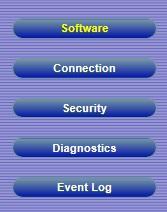 For example, if you click the Status menu item, the submenu Software, Connection, Security, Diagnostics, and Event Log appear on the left column (see Figure 3).