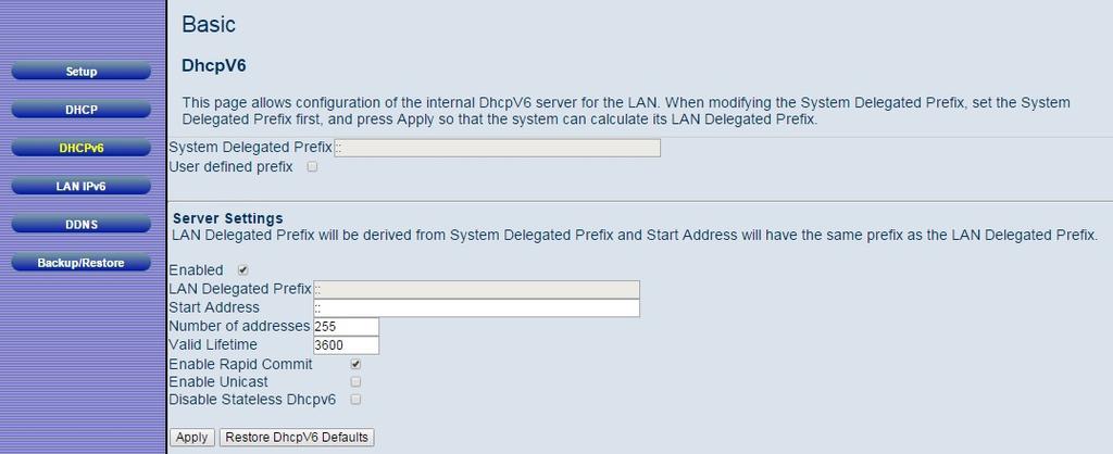 DHCP Server Starting Local Address Number of CPEs Lease Time Select Yes to use internal DHCP server of the Cable Modem/Router, or select No to disable it.