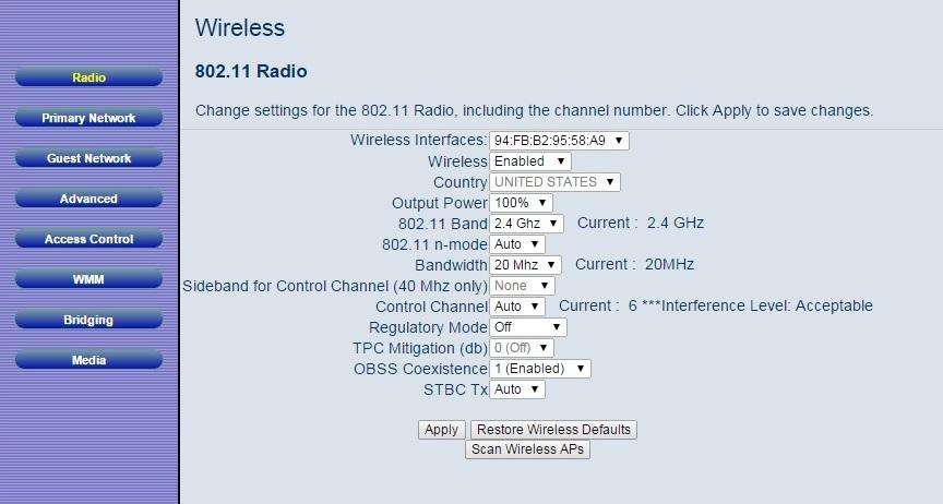 Figure 30. Example of Radio Page Table 24. Radio Menu Option Option Description Wireless Interface This is the MAC address of the wireless interface.
