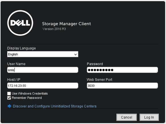 5. Launch the DSM client, and under Available Client Actions, select Log in to a Storage Center or Data Collector. 6.