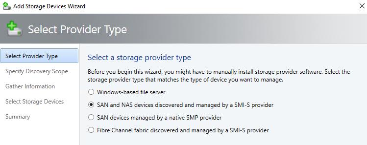 6 Discover SC Series storage in SCVMM In this section, SCVMM is used to discover and manage an SC Series array named SC17.