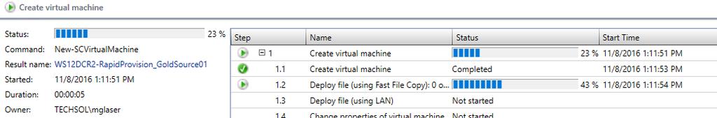 Under the Summary tab, review the settings and click Create to launch the Create virtual Machine job. 10. Monitor the progress of the Create virtual machine job.