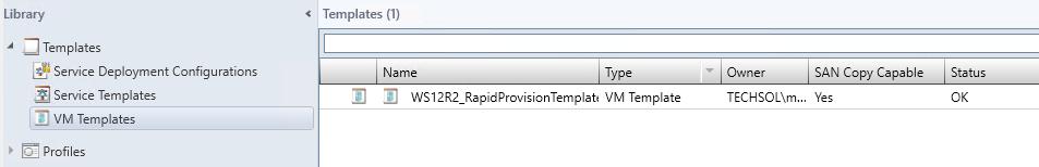 Once the job has finished, go to Library > Templates > VM Templates and verify that the new rapid-provision VM template is SAN Copy Capable.