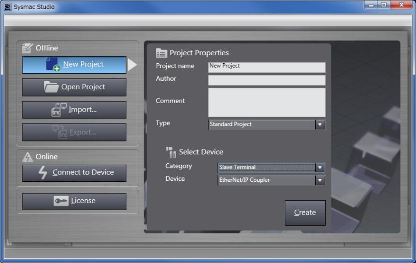 5 Check that EtherNet/IP Coupler is selected in the Device Field. Click Create.