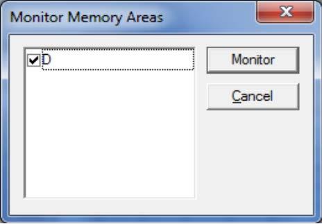 6 The Monitor Memory Areas Dialog Box is displayed.