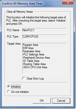 CPU Unit To initialize the CPU Unit settings, select Clear All Memory Areas from the PLC Menu in CX-Programmer.