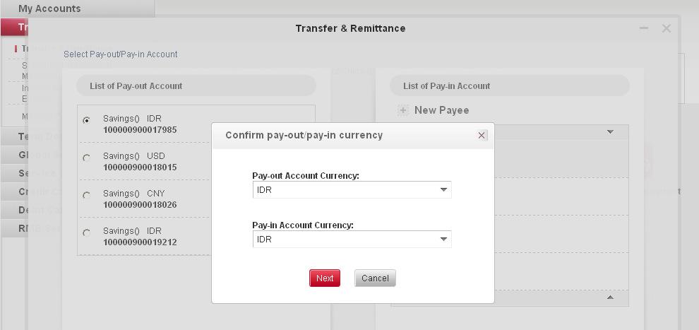 Operating Steps: In the left-hand menu, choose <Transfer & Remittance>, enters into the function page.