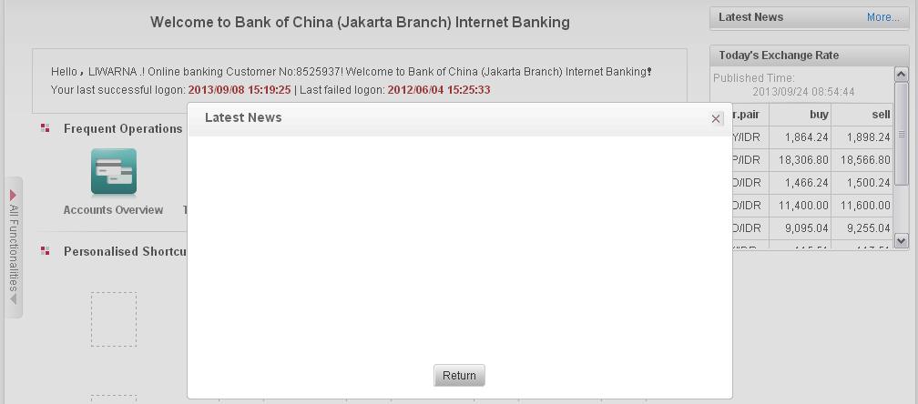 3.4 Personalized Shortcuts Beside quick link on Frequent Operations, BOC online banking also provide you with 12 personalized shortcuts area.