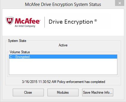 5. Select Close and restart the system if Drive Encryption is complete. Important: Before restarting the system, insure that encryption is completed.