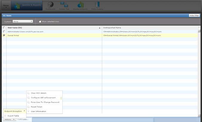 3. Select the AD users to enable UBP enforcement and from the Actions menu select and Configured