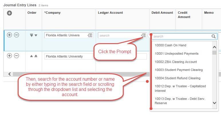 4.12 Click on the Prompt in the Ledger Account field and locate then select the account on the drop down menu.