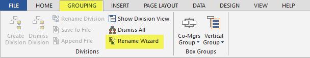 You will want to go to the grouping tab and select the Rename Wizard Within the Division Naming you will