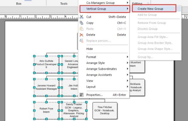 CREATING VERTICAL GROUPS There are two ways to create vertical groups in the OrgChart software.