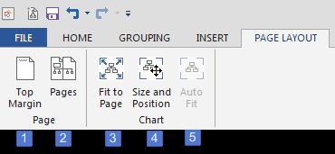 PAGE LAYOUT TAB Legend Example The Page Layout tab controls how charts are positioned and sized on each page. 1.