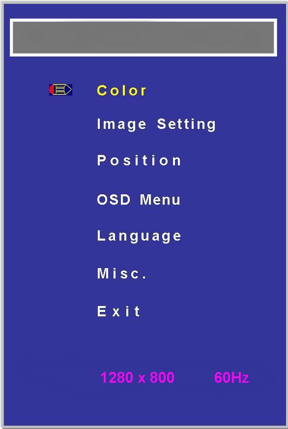 7. OSD (On-Screen-Display) 7.1. Main Menu Color: Image Setting: Position: OSD Menu: Language: Misc.