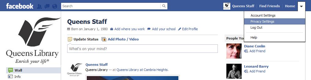 Updating Your Privacy Settings Select the drop-down arrow next to Home at the top of Facebook and click on Privacy Settings.