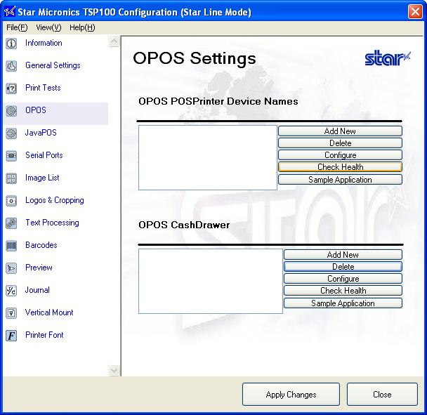 6. Select OPOS (on the left) and under OPOS POSPrinter Device Names