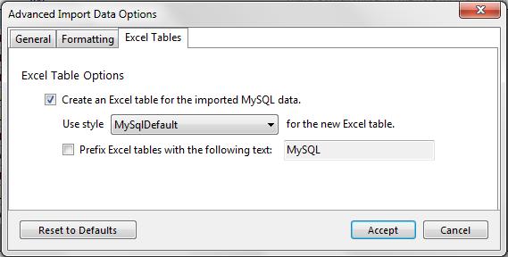 Excel Table Tab Excel Table Tab The following options apply to import-data operations. Figure 5.
