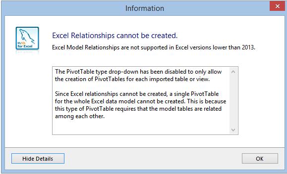 Creating PivotTables Figure 5.16 Disabled Create Excel relationships option before Excel 2013 Clicking Why is this option disabled?