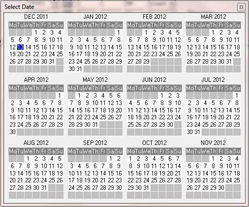 The calendar shows an entire year, and the currently selected date is highlighted.