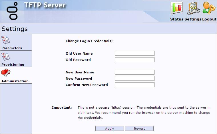 2. Select Settings from the menu bar and click the Administration icon on the left side of the Settings page. Result: The Change Login Credentials page appears. 3.