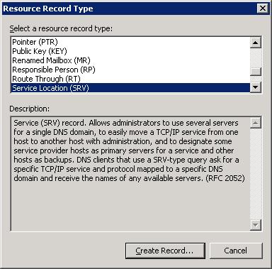 voip) and select Other New Records Select Other New Records in the newly created DNS forward lookup zone for voice 5.