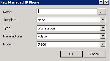New Managed IP Phone screen default settings Name: Enter the name of the new managed IP phone. Template: Keep the default setting of none.