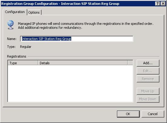 Interaction SIP Station I & II and/or AudioCodes phones. For example: 1. In Managed IP Phones Registration Groups, create a new Regular registration group for the Interaction SIP Stations.