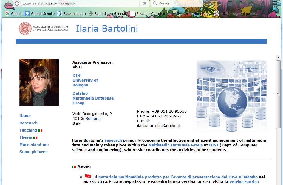 Contacts E-mail: ilaria.bartolini@unibo.