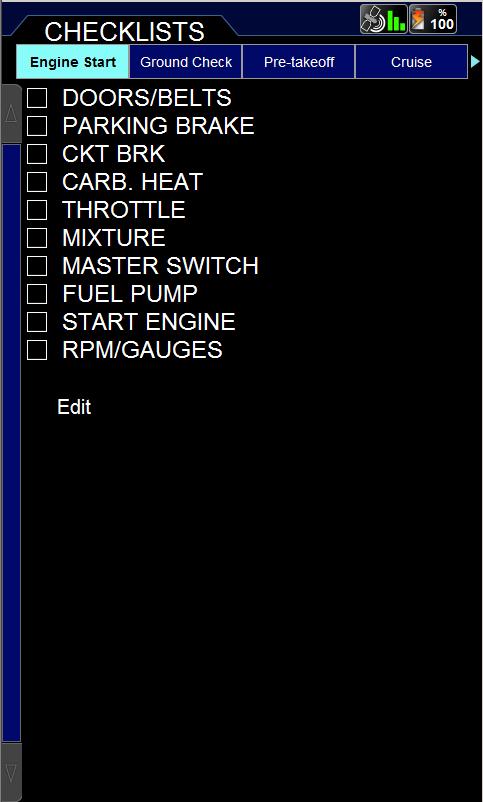 of the item can be further edited selecting the item and pressing ENTER); Save and Exit, to save the actual checklist; Delete All, to delete all items in the checklist; Exit without save, to close