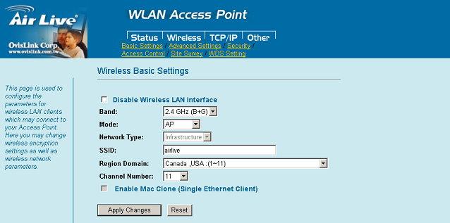 Wireless Basic Settings This page includes all primary and major parameters. Any parameter change will cause the device to reboot for the new settings to take effect.