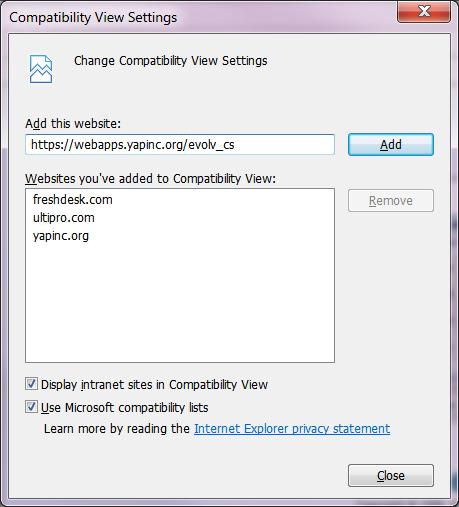 2. In the Add this website: dialog box, type the URL for the myevolv server