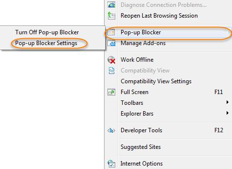 Pop-up Blocker Settings (this only applies if Pop-up Blocker is turned on)