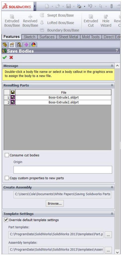 Assign names to each of the solid bodies. You can do this manually for each part by double clicking each file in the Resulting Parts list shown in Fig.