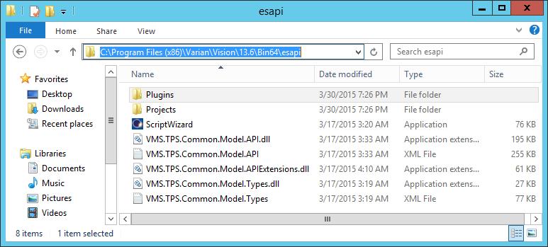 The Eclipse Script Wizard creates Visual Studio project files that reference these libraries so that ESAPI projects can be compiled on the developer