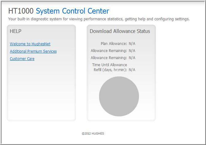 Center panel text links and information The System Control Center home page center panel includes the following text links and informational panels once service is activated.