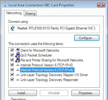 Figure 22: Network connections Windows Vista Note: If a red X appears next to the Local Area Connection icon, check your connections.