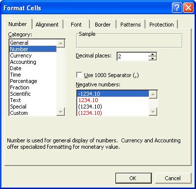 Select the Number tab. Then select the Number item in the Category menu. Note that in the Decimal places: field you can choose the number of decimal places you would like Excel to display.