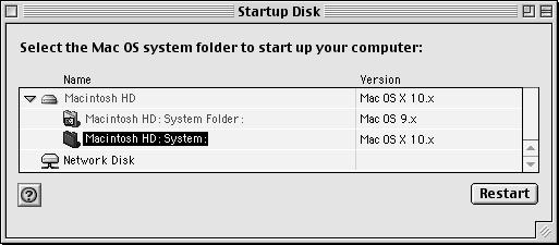 2 Select the Mac OS 9 folder as your startup System Folder.